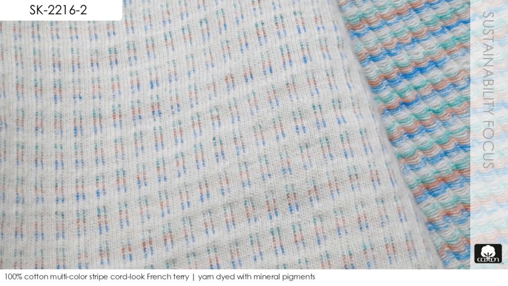 100% cotton multi-color stripe cord-look French terry | yarn dyed with mineral pigments
